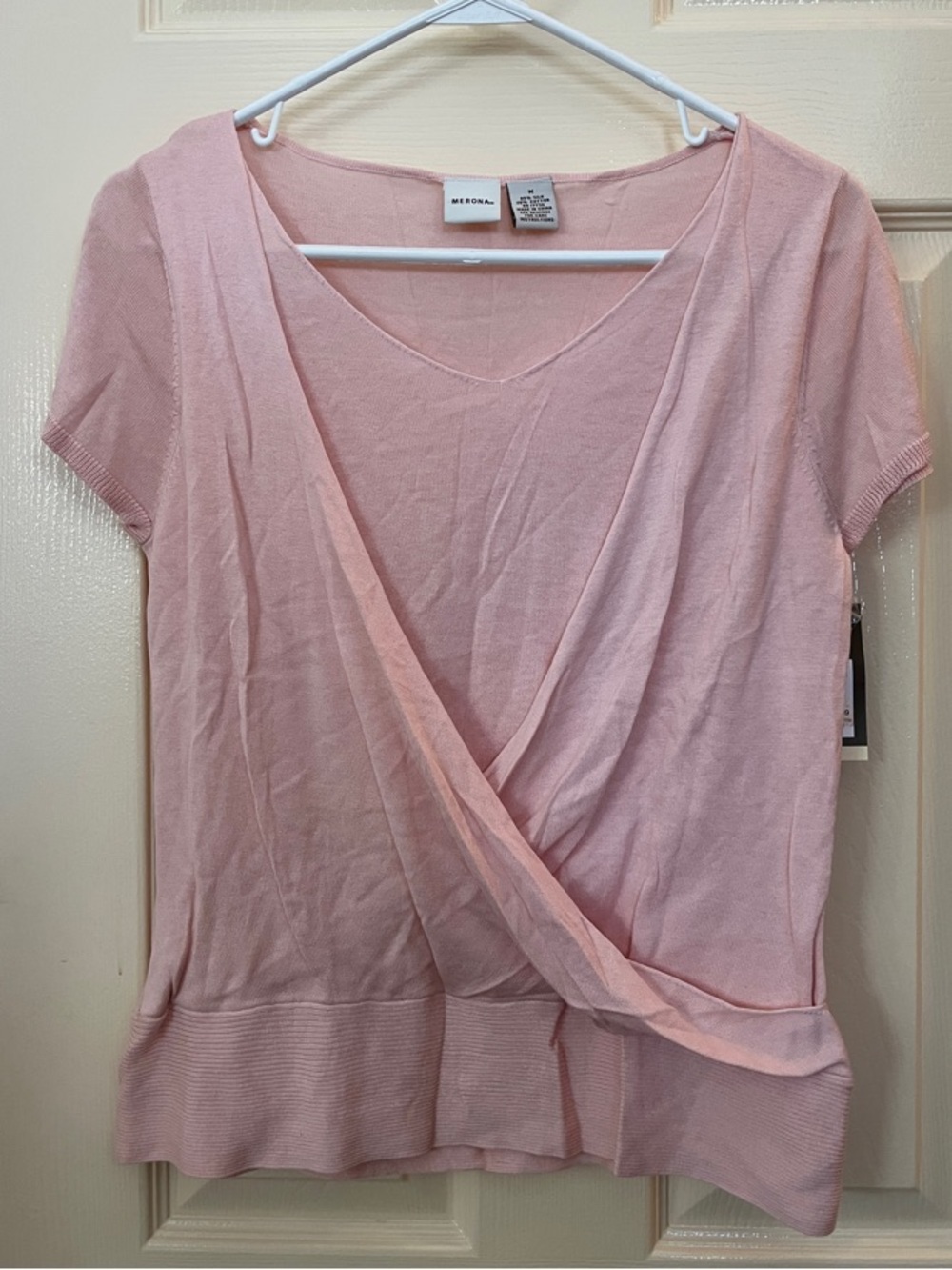Merona Pink 80% Silk Short Sleeve Draped Crossover Top